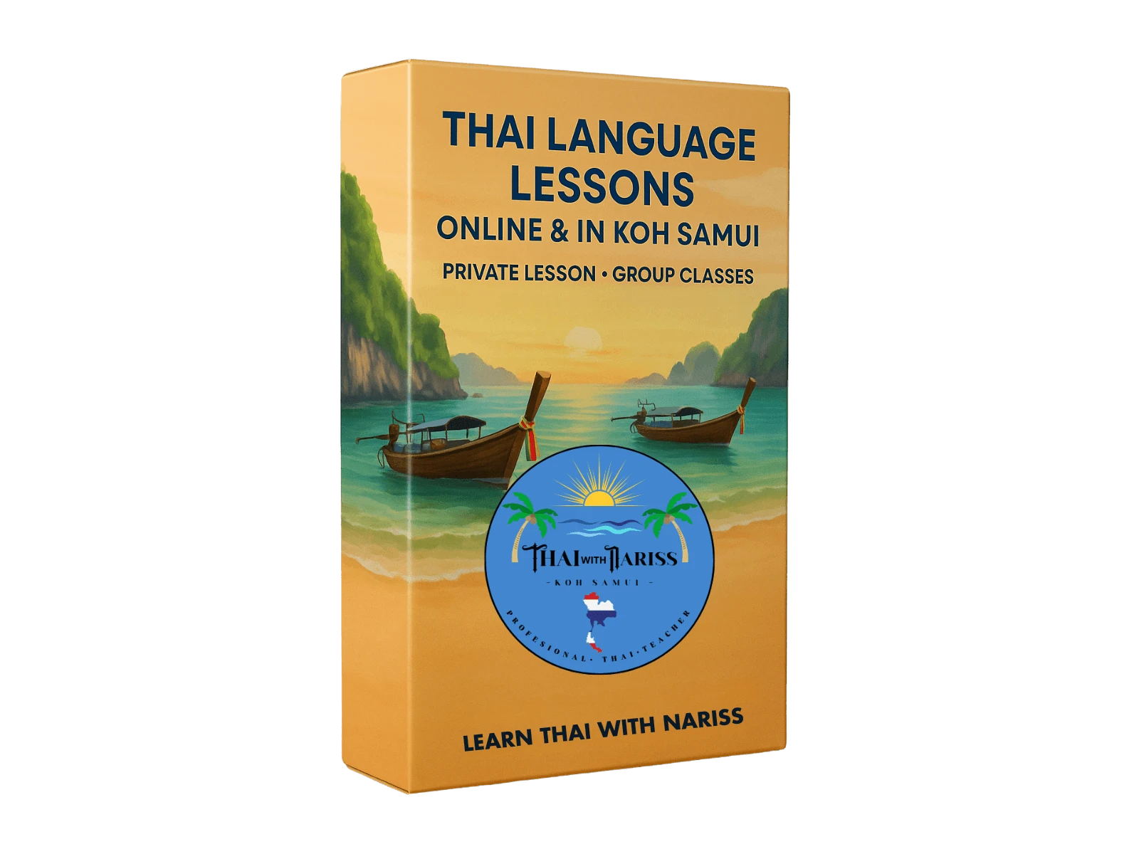 Package of Thai language lessons with logo and name Thai with Nariss